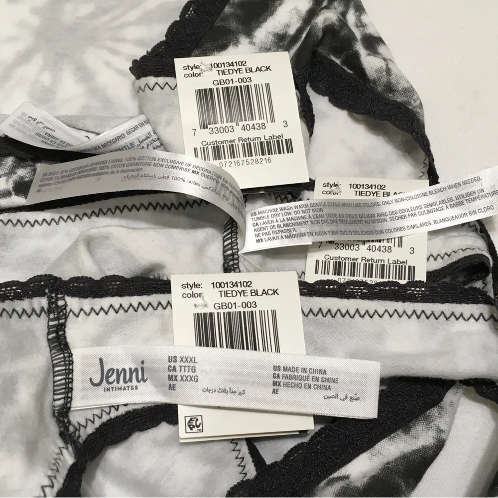 3- Jenni Intimates Women's XXXL Tie Dye Black Underwear Bikini Panty